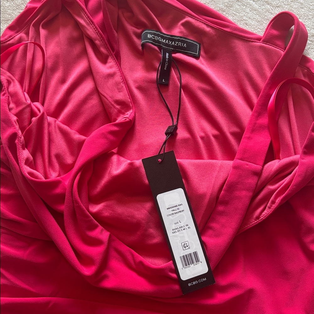 BCBGMaxAzria Raspberry Asymmetrical Ruched Slit Gown Dress - Picture 6 of 8